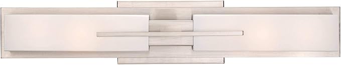 Possini Euro Design Midtown Mid Century Modern Wall Mount Light Brushed Nickel Silver Metal 23 1/2" Wide 2-Light Vanity Fixture Rectangular White Glass Decor for Bathroom Over Mirror House Home