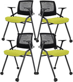 4 Pack Foldable Office Chairs with Wheels, Mesh Back, Arms and Portable - Folding Office Chairs for Conference Room Chair, Office Guest & Reception & Meeting Chair - (Green) 300 lbs.