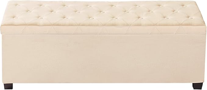 VEVOR Storage Ottoman Bench, End of Bed Bench with 2 Side Bags, Fabric Upholstered with Metal Frame, Toy Box Storage, Bed Benches for Foot of Bed, Bench for Entryway, Living Room, Playroom, Beige