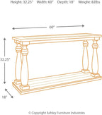 Signature Design by Ashley Mallacar Rustic Cottage Rectangular Sofa Table with Floor Shelf, Black