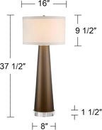 Possini Euro Design Karen Modern Table Lamp 37 1/2" Tall with Clear Round Riser Dark Gold Glass Column Off White Fabric Drum Shade for Bedroom Living Room House Bedside Nightstand Office Entryway