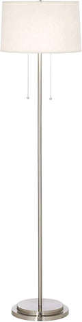 Possini Euro Design Simplicity Modern Minimalist Floor Standing Lamp 59" Tall Brushed Nickel Silver Metal Off White Tapered Drum Shade Decor for Living Room Reading House Bedroom Home