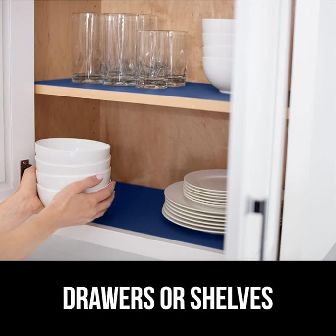 GORILLA GRIP Slip Resistant Drawer and Shelf Liner 2 Pack, Non Adhesive Water Resistant, Easy Clean and Trim, Smooth Surface Liners for Kitchen Cabinet, Shelves, Drawers, Pantry, 12 in x 20 FT, Navy