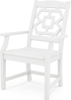 Martha Stewart by POLYWOOD Chinoiserie Outdoor Dining Arm Chair, White, Durable HDPE All-Weather, Comfortable Patio Seating with Latticework Back, Backyard, Garden Furniture, Made in The USA