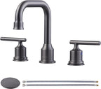 WOWOW Widespread Bathroom Faucet Brass Bathroom Sink Faucet Dark Grey Vanity Tap 3 Hole with Drain and Supply Lines, 2 Handle Basin Mixer Taps 3 Pieces