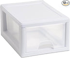 Sterilite 12-Pack 6 Quart Stacking Drawer, Clear Storage Closet Organizer, White Frame - Stackable Modular Plastic Drawers for Clothes, Accessories, Craft Supplies, Shoes or Linens