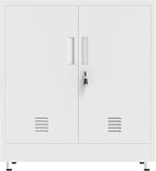 Metal Storage Cabinet with Locking Doors and Adjustable Shelf, Small Lockable Sideboard Buffet Cabinet for Home, Office, Entryway, Hallway, Living Room, Kitchen and Dining Room (White)