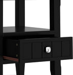 SIMPLIHOME Acadian 19-inch Wide Solid Wood End Table with Drawer and Open Shelf in Black for Living Room, Bedroom, or Entryway
