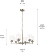 KICHLER Winslow 26" 6 Light Chandelier with Clear Seeded Glass in Brushed Nickel for Dining Room, Living Room, Kitchen and Rooms with Vaulted Ceilings, Industrial Style, (26" x 26" x 16.5") 52616NI