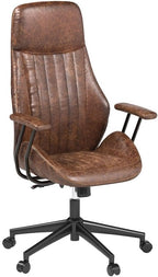 ovios Home Office Ergonomic Chair, Mid-Century Modern Luxury Faux Suede Leather Chairs, Comfy High Back Computer Swivel Rolling Task Armchair for Executive, Dark Brown