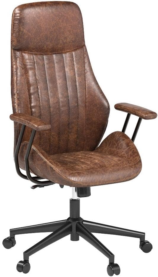 ovios Home Office Ergonomic Chair, Mid-Century Modern Luxury Faux Suede Leather Chairs, Comfy High Back Computer Swivel Rolling Task Armchair for Executive, Dark Brown