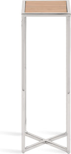 Kate and Laurel Jaspur Modern Drink Table, 7 x 7 x 21, Silver and Wood, Decorative Glam Accent Table for Display and Storage