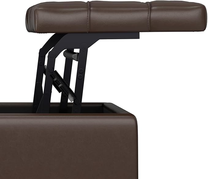 SIMPLIHOME Harrison 30 inch Wide Transitional Square Small Coffee Table Storage Ottoman in Chocolate Brown Vegan Faux Leather, Assembled, for The Living Room and Bedroom