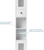 Maupvit Bathroom Storage Cabinet with 2 Frosted Glass Doors, Tall Narrow Storage Cabinet with Doors and Shelves Adjustable, Slim Bathroom Cabinet for Small Spaces, 8 Compartments (White)