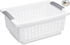 Sterilite Stackable Storage Bin and Organization Basket with Flip Down Accent Rails for Home and Household Organization, Medium, White (20 Pack)
