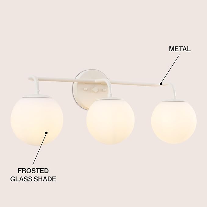 JONATHAN Y JYL3536C Louis Parisian Globe 25" 3-Light Metal/Frosted Glass Modern Contemporary LED Vanity Light Midcentury, Glam, Transitional, Bathroom, Powder Room, Dressing Room, Bedroom, Almond