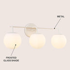 JONATHAN Y JYL3536C Louis Parisian Globe 25" 3-Light Metal/Frosted Glass Modern Contemporary LED Vanity Light Midcentury, Glam, Transitional, Bathroom, Powder Room, Dressing Room, Bedroom, Almond