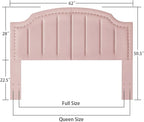 24KF Velvet Fabric Upholstered Queen/Full Headboard with Nail Trims,Modern Vertical Channel Design with Curved Headboard, 6052-Q-Pink