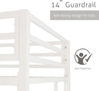 SHA CERLIN Loft Bunk Bed Twin Over Twin Size with Ladder and Guardrail,Heavy Duty Metal Slats Support No Box Spring Needed Small Space Saving Furniture for Bedroom Dorm,White