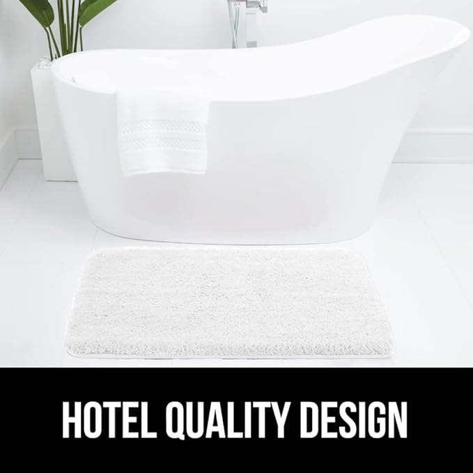 GORILLA GRIP Bathroom Rugs, 60x24, Ultra Soft Absorbent Mat, Thick Plush Bath Rug, Machine Washable, Microfiber Quick Dry, Mats for Shower, Bathtub and Floor, Home Decor Accessories, White