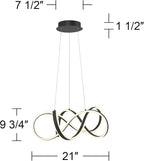 Possini Euro Design Helix Sand Black Ceiling Pendant Light 21" Wide Ultra Modern Sprial Twisted LED Light Strip Steel Metal Dining Room House Foyer Kitchen Island Entryway Home Living Room Bedroom