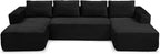 132 Inch Modular Sectional Sleeper Sofa, Boneless Cloud Couch for Living Room, U Shaped 5 Seat Sofa with 2 Cup Holders, Free Combination, No Assembly Required (Black)