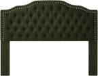 24KF Upholstered Button Tufted Queen Headboard with Nailhead Trim, Elegant Boucle Fabric Full headboard, 6031-Q-Boucle-Dark Green