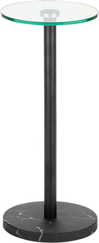 mDesign Glass Top Side/End Drink Table - Small Modern Round Accent Metal Nightstand Furniture for Living Room, Dorm, Home Office, and Bedroom - 9" Round - Clear/Matte Black Marble Print