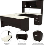 Pemberly Row U Shaped Computer Desk in Dark and White Chocolate