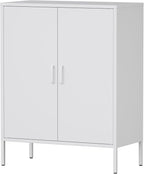 Bathroom Floor Storage Cabinet,40H Small White Cabinets for Storage with Doors,2 Door Metal Towel Freestanding Cabinet for Small Spaces,Two Door Hallway Short Cabinets,Shallow Low Cupboard