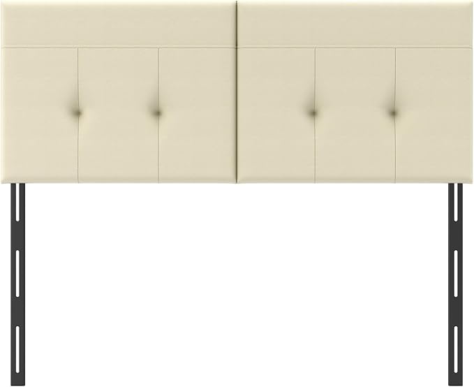 King Headboard Only with Adjustable Metal Legs, Faux Leather Upholstered Headboard King Size, Modern Stylish Headboard with Sunken Dot Design, Sturdy Bed Headboard for Bedroom, Beige