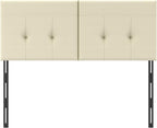 King Headboard Only with Adjustable Metal Legs, Faux Leather Upholstered Headboard King Size, Modern Stylish Headboard with Sunken Dot Design, Sturdy Bed Headboard for Bedroom, Beige