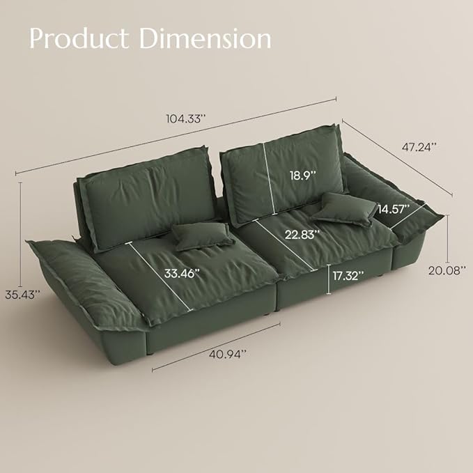 POVISON Oversized Modular Sectional Sailboat Sofa for Living Room with Adjustable Backrest Modern Sectional Couches Loveseat Large Deep Sofa Set 2 Seats Big Comfy Cloud Couch for House Office