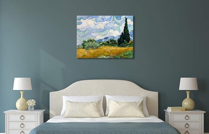 Wieco Art Wheat Field with Cypresses by Van Gogh Classical Oil Paintings Reproduction Large Modern Canvas Print Wall Art Landscape Pictures Stretched and Framed Giclee s Artwork for Home