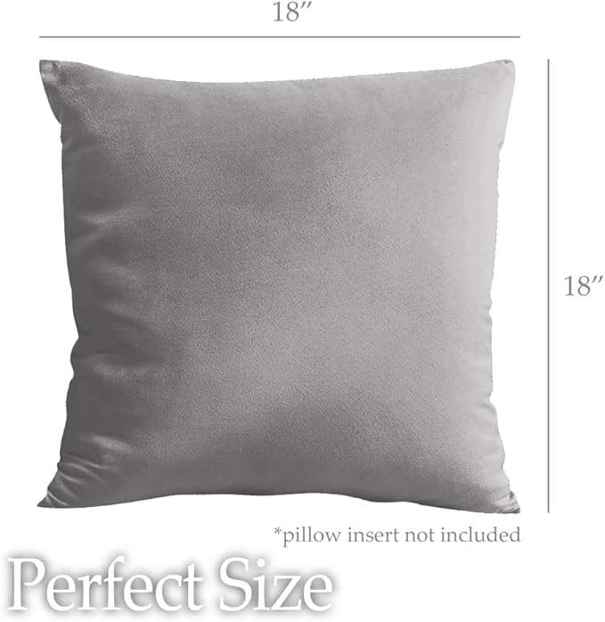 lalaLOOM Velvet Throw Pillow Covers, Set of 2, 18x18 Decorative Square Pillows Home Decor, Soft Accent Cases, Silky Machine Washable Pillowcases for Sofa, Couch, Bedroom, Living Room, Dark Gray