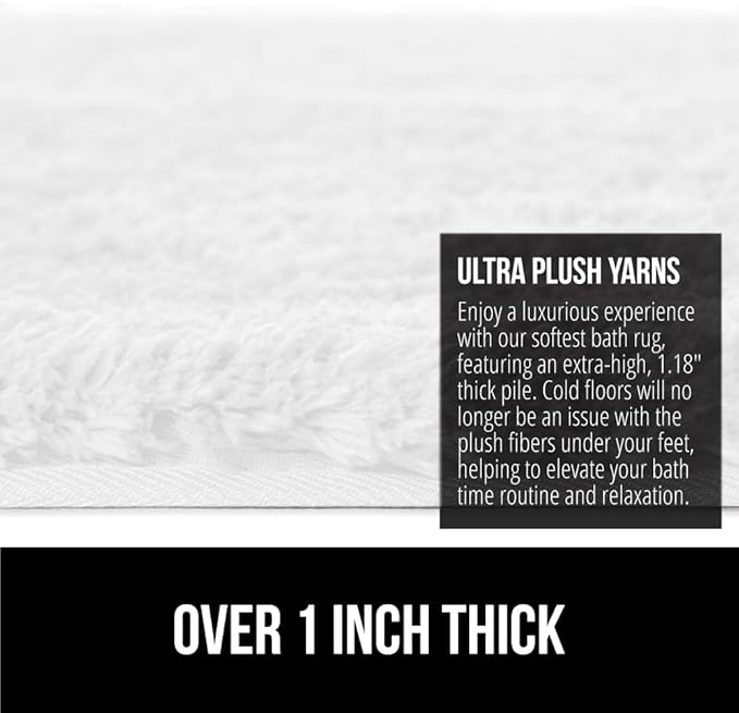 GORILLA GRIP Bathroom Rugs, 60x24, Ultra Soft Absorbent Mat, Thick Plush Bath Rug, Machine Washable, Microfiber Quick Dry, Mats for Shower, Bathtub and Floor, Home Decor Accessories, White