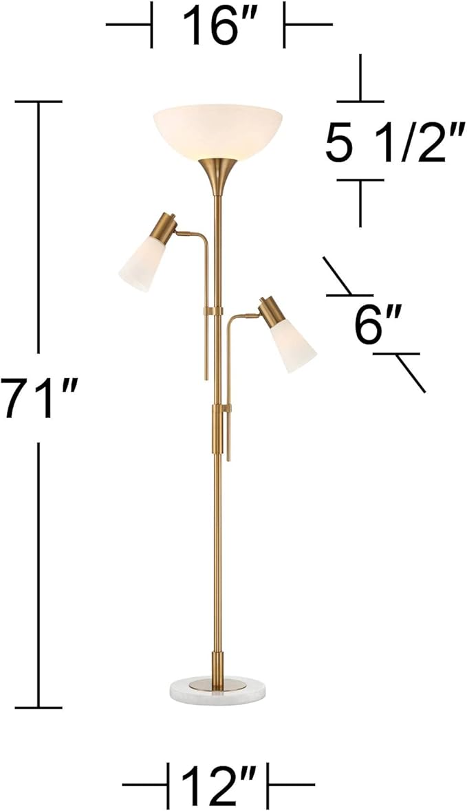 Possini Euro Design Pharos Modern Tree Torchiere Floor Lamp with Side Lights 71" Tall Warm Gold Metal Frosted Glass Shade Decor for Living Room Reading House Bedroom Home Office House