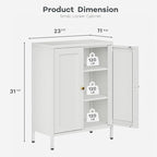 Bathroom Storage Cabinet, Metal Sideboard Cabinet, White Bathroom Floor Cabinets with 2 Doors and Adjustable Shelves for Kitchen, Living Room, Entryway,Office (White, 31.5" H)
