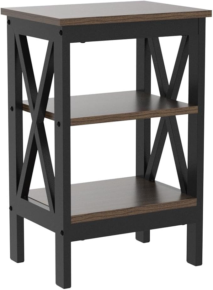 VECELO Modern Nightstands X-Design Side End Table Night Stand with Storage Shelf for Bedroom,Living Room,Set of 2 (Brown A2)