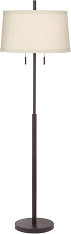 Possini Euro Design Nayla Modern Floor Lamp Standing 62.5" Tall Bronze Steel Slender Column Off White Fabric Tapered Drum Shade Decor for Living Room Reading House Bedroom Home