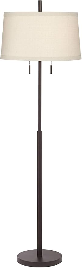 Possini Euro Design Nayla Modern Floor Lamp Standing 62.5" Tall Bronze Steel Slender Column Off White Fabric Tapered Drum Shade Decor for Living Room Reading House Bedroom Home