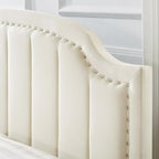 24KF Velvet Fabric Upholstered Queen/Full Headboard with Nail Trims,Modern Vertical Channel Design with Curved Headboard, 6052-Q-Cream