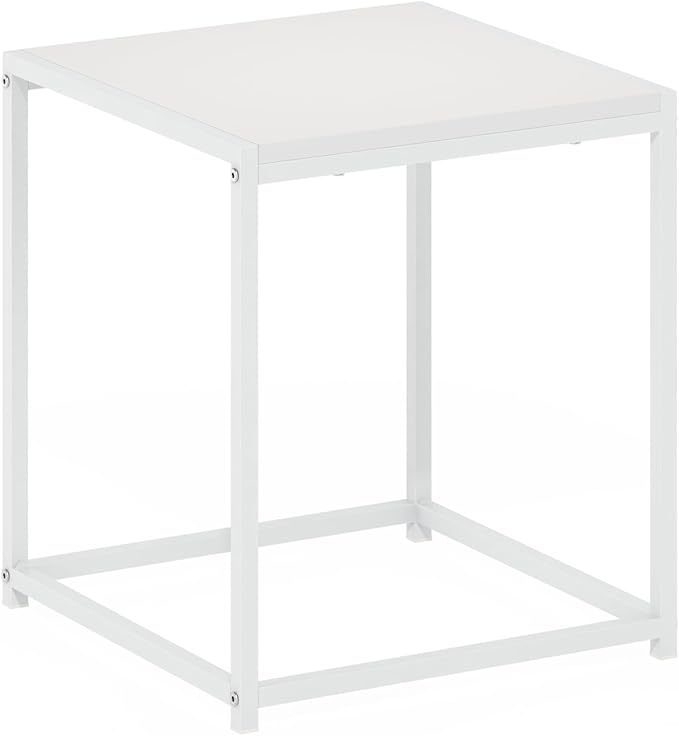 Furinno CAMNUS Side Table, Metal Frame End Table, Toolless Night Stand, Bedside Table, for Living Room, Bedroom, Solid White