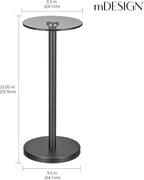 mDesign Glass Top Side/End Drink Table - Small Modern Round Accent Metal Nightstand Furniture for Living Room, Dorm, Home Office, and Bedroom - 9" Round - Smoke Gray/Black