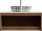 Floating Bathroom Vanity with Sink, 36 Inch Fluted Vanity with Vessel Sink, Modern Bathroom Vanity Cabinet with 2 Doors, Oval Marble Vessel Ceramic Sink & Sintered Stone Top, Oak