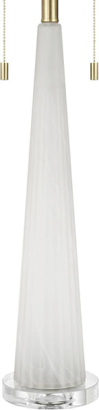 Possini Euro Design Regina 33" Tall Large Modern Glam End Table Lamp 2-Light Pull Chain White Finish Glass Single Fabric White Shade Living Room Bedroom Bedside Nightstand House Office Home Reading