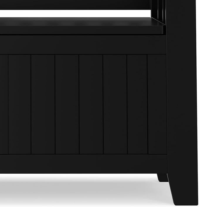 SIMPLIHOME Acadian Entryway Storage Bench - 36 inch Wide Solid Wood Small Hallway Seat in Black, Transitional Bench for Mudroom or Entryway with Lift-Up Lid, 2 Compartments and Slatted Backrest