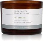 Pecksniff's Aromatherapy De-Stress Candle, 3-Wick, Cardamon & Rosemary, Premium Wax, 285g/10oz, Spicy Pine Scent, Eco-Friendly, Long-Lasting for Relaxation