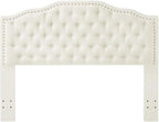 24KF Upholstered Button Tufted Queen Headboard with Nailhead Trim, Elegant Boucle Fabric Full headboard, 6031-Q-Boucle-Ivory