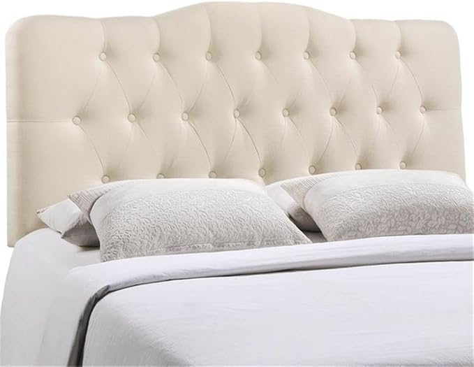 Hawthorne Collections Modern Fabric King Tufted Panel Headboard in Ivory